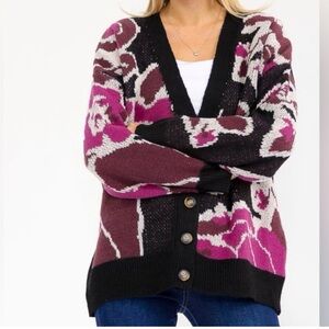 Floral Patterned Button-Up Sweater